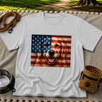 Patriotic Golden Retriever Flag design on a Sport Grey T-shirt.