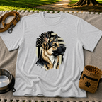 German Shepherd American Flag design on a Sport Grey T-shirt.