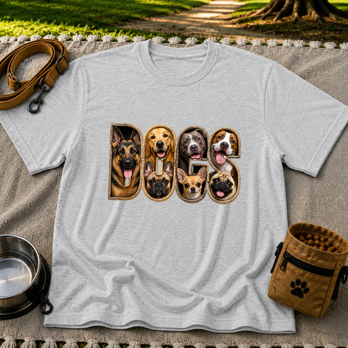 Dogs Dogs Dogs Dog Lover design on a Sport Grey T-shirt.