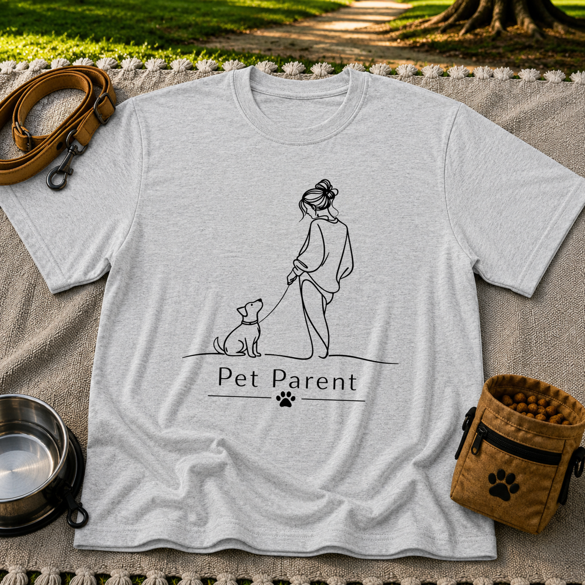 a person walking a dog beneath the words “Pet Parent”. On a Sport Grey T-shirt.