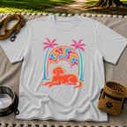 Psychedelic Dog Palm Trees design on a Sport Grey T-shirt.