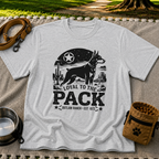 a ranch dog inside a “Loyal to the Pack” western badge. On a Sport Grey T-shirt.