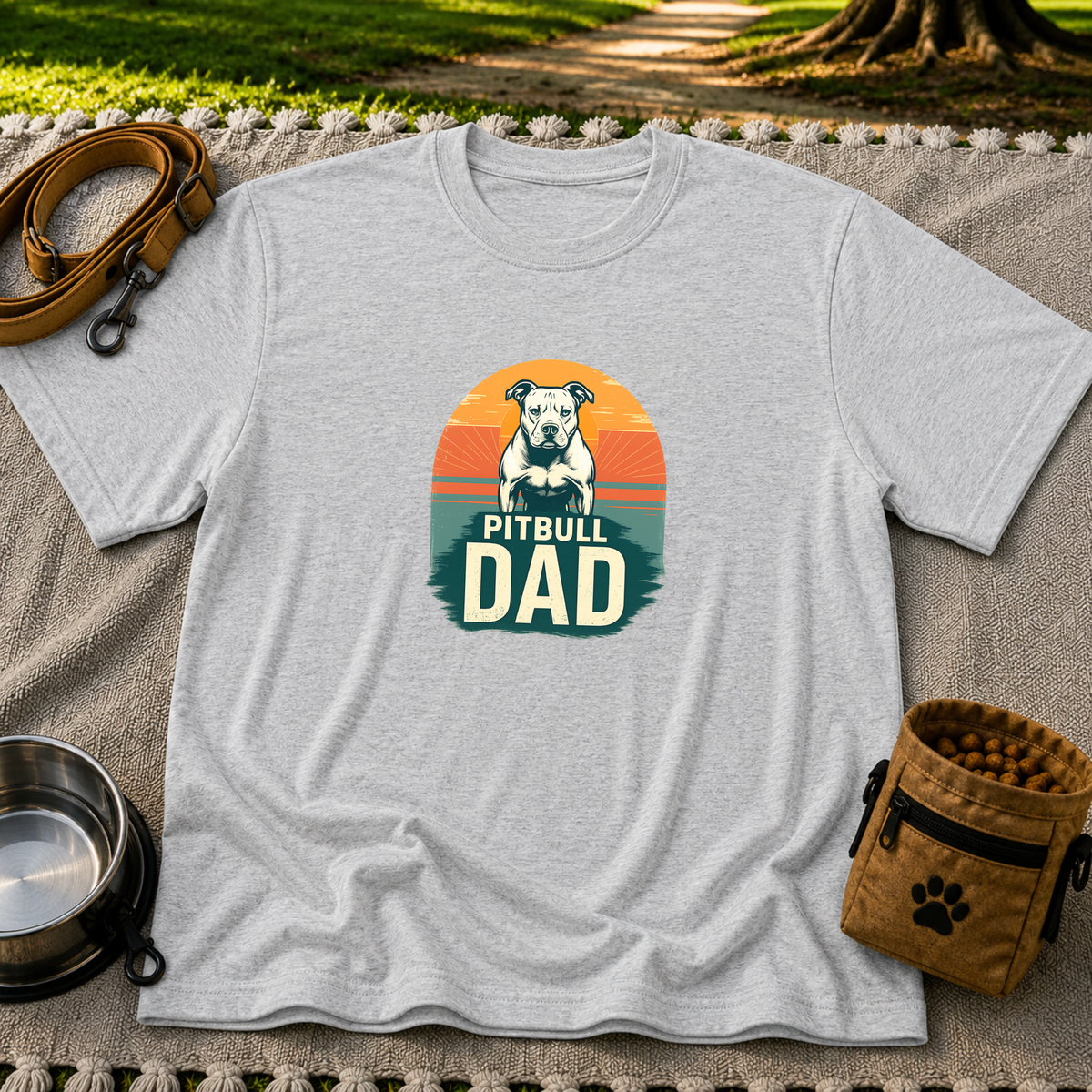 Vintage Pitbull Dad design on a Sport Grey T-shirt.