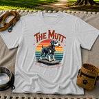 a mixed-breed dog above a “built from scraps, powered by love” sentiment. On a Sport Grey T-shirt.