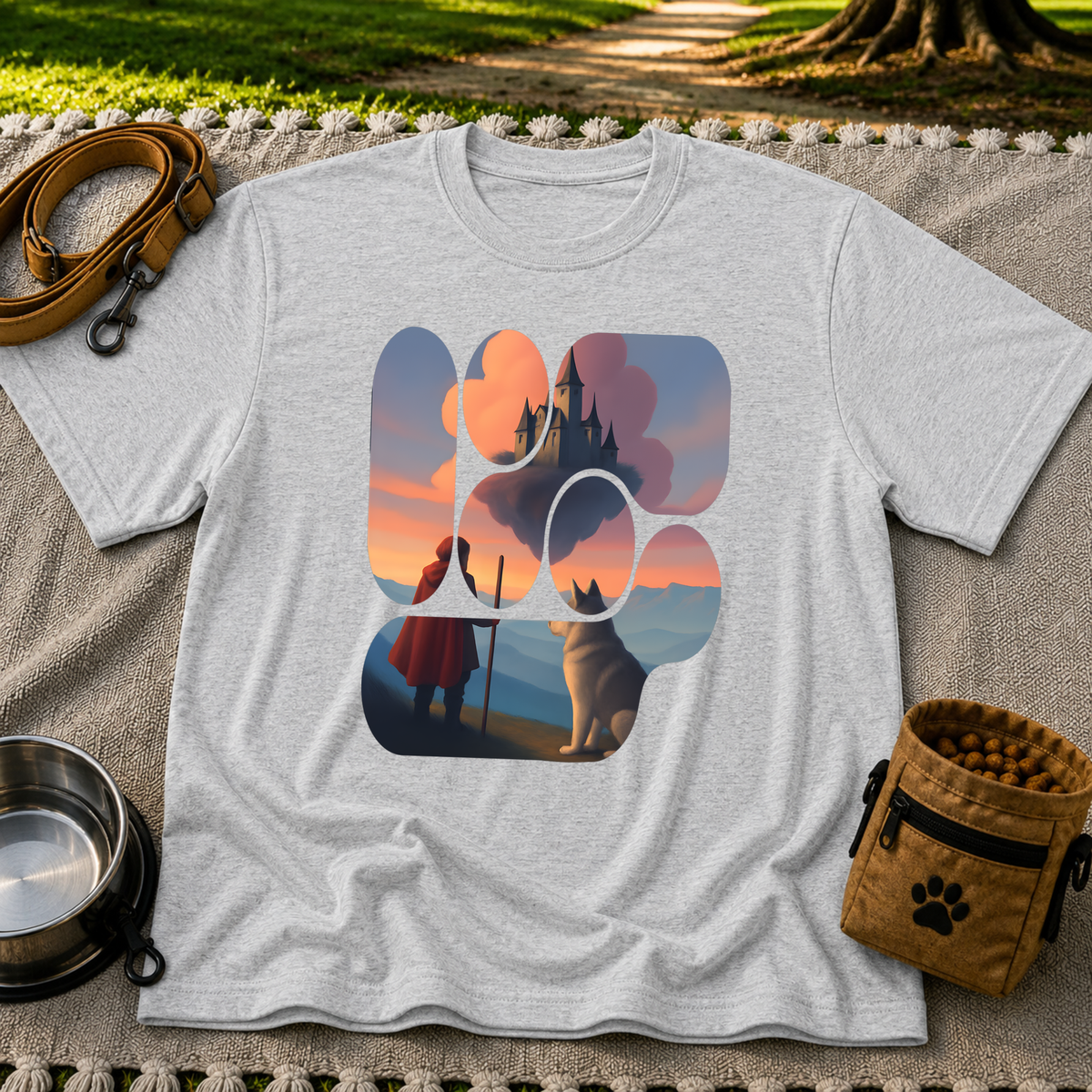 Magical Landscape Pet Lover artwork on a Sport Grey T-shirt.