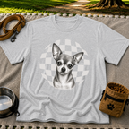Sweet Chihuahua Portrait artwork on a Sport Grey T-shirt.