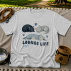 Lounge Life Cat design on a Sport Grey T-shirt.