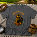 Paws of the Afterlife Husky Skeleton Halloween design on a Dark Heather Grey T-shirt.