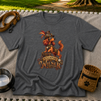 Steampunk Wiener Dog design on a Dark Heather Grey T-shirt.