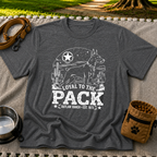 a ranch dog inside a “Loyal to the Pack” western badge. On a Dark Heather Grey T-shirt.