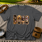 Dogs Dogs Dogs Dog Lover design on a Dark Heather Grey T-shirt.