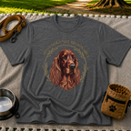 Irish Setter Trust Dogs Not Billionaires design on a Dark Heather Grey T-shirt.