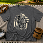 Patriotic Pit Bull Dog design on a Dark Heather Grey T-shirt.