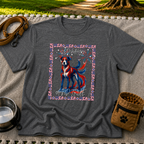 USA Fireworks Dog Lover design on a Dark Heather Grey T-shirt.