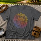 Bohemian French Bulldog Mandala artwork on a Dark Heather Grey T-shirt.