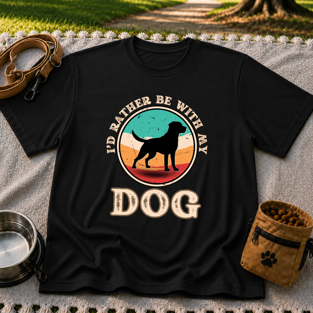 I’d Rather Be With My Dog artwork on a Black T-shirt.