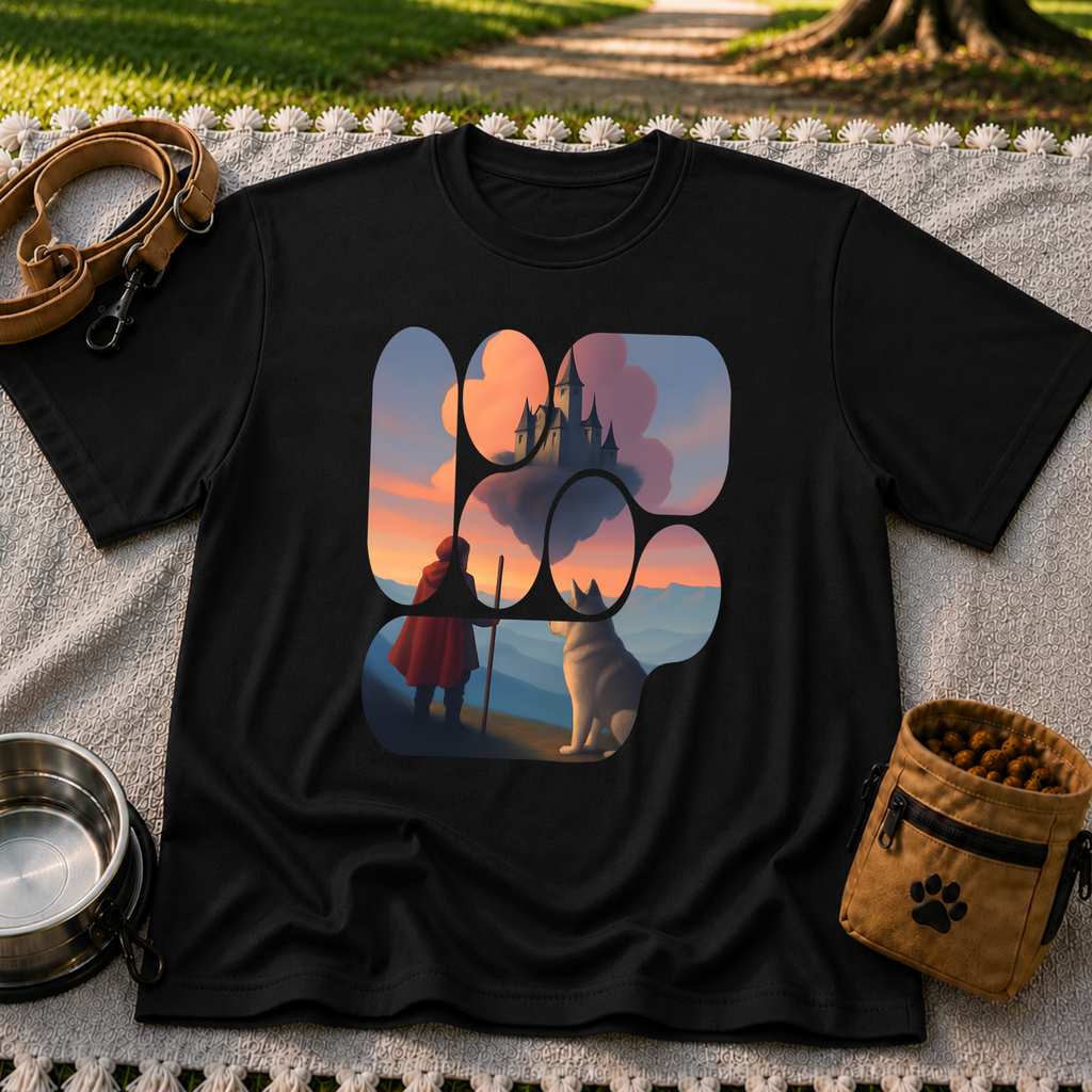 Magical Landscape Pet Lover artwork on a Black T-shirt.