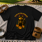 Paws of the Afterlife Husky Skeleton Halloween design on a Black T-shirt.