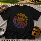 Bohemian French Bulldog Mandala artwork on a Black T-shirt.
