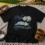 Lounge Life Cat design on a Black T-shirt.