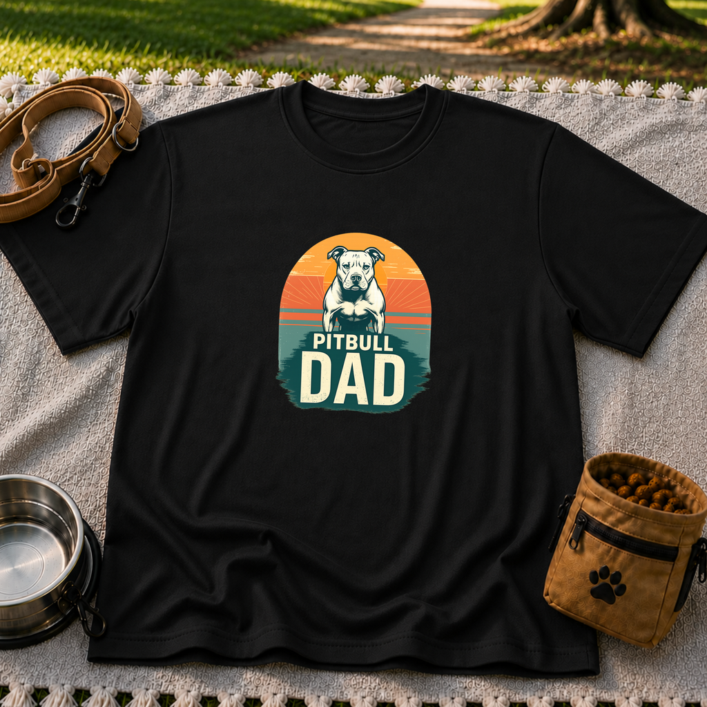 Vintage Pitbull Dad design on a Black T-shirt.