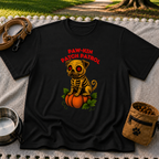 Paw-kin Patch Patrol Pug Halloween Dog Lover design on a Black T-shirt.