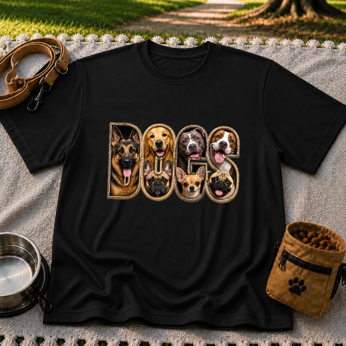 Dogs Dogs Dogs Dog Lover design on a Black T-shirt.