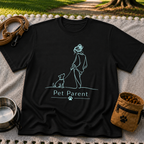 a person walking a dog beneath the words “Pet Parent”. On a Black T-shirt.
