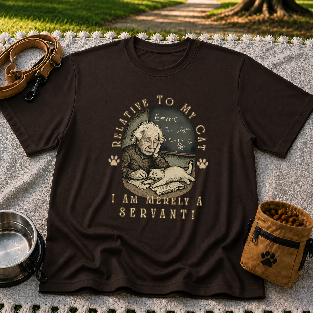 Relativity to My Cat Servant design on a Dark Chocolate T-shirt.