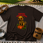 Paw-kin Patch Patrol Pug Halloween Dog Lover design on a Dark Chocolate T-shirt.