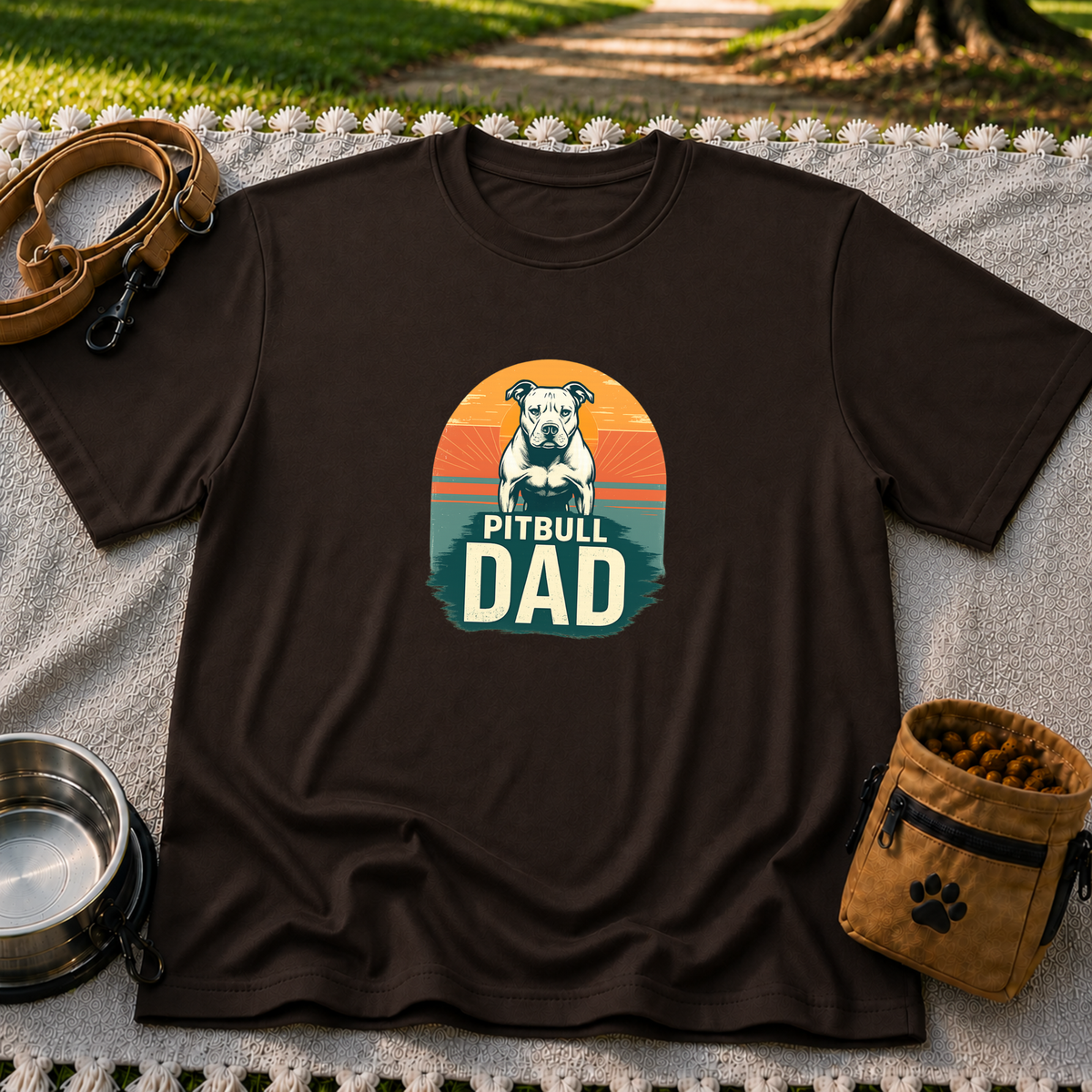 Vintage Pitbull Dad design on a Dark Chocolate T-shirt.