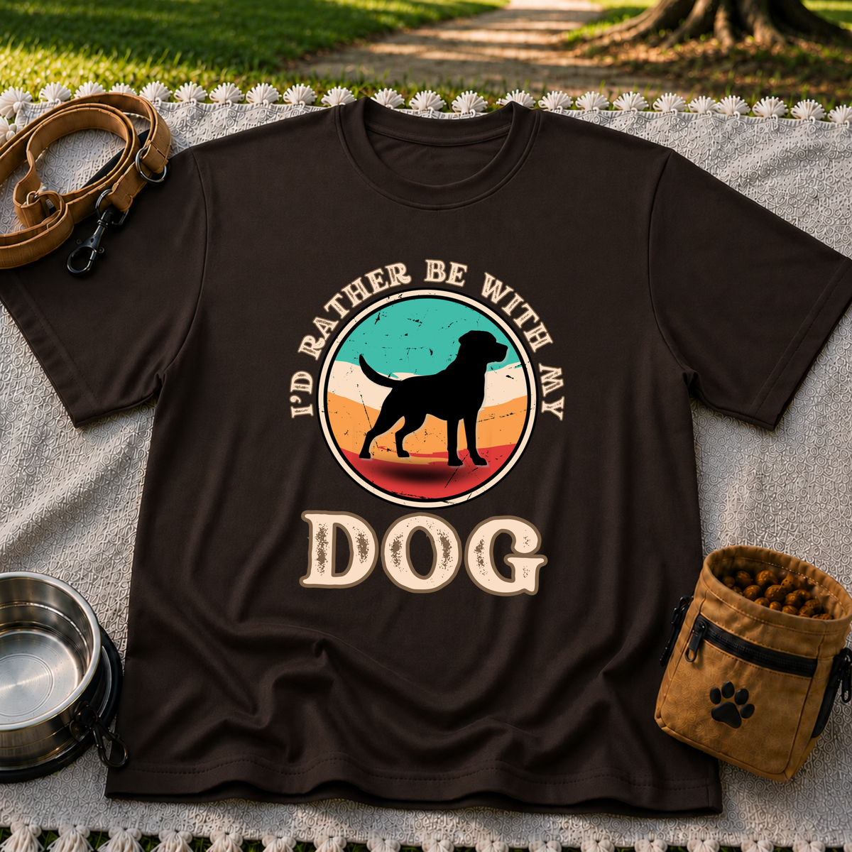 I’d Rather Be With My Dog artwork on a Dark Chocolate T-shirt.