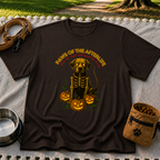 Paws of the Afterlife Labrador Skeleton Halloween design on a Dark Chocolate T-shirt.