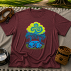 Psychedelic Sleeping Dog artwork on a Maroon T-shirt.