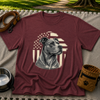 Patriotic Pit Bull Dog design on a Maroon T-shirt.