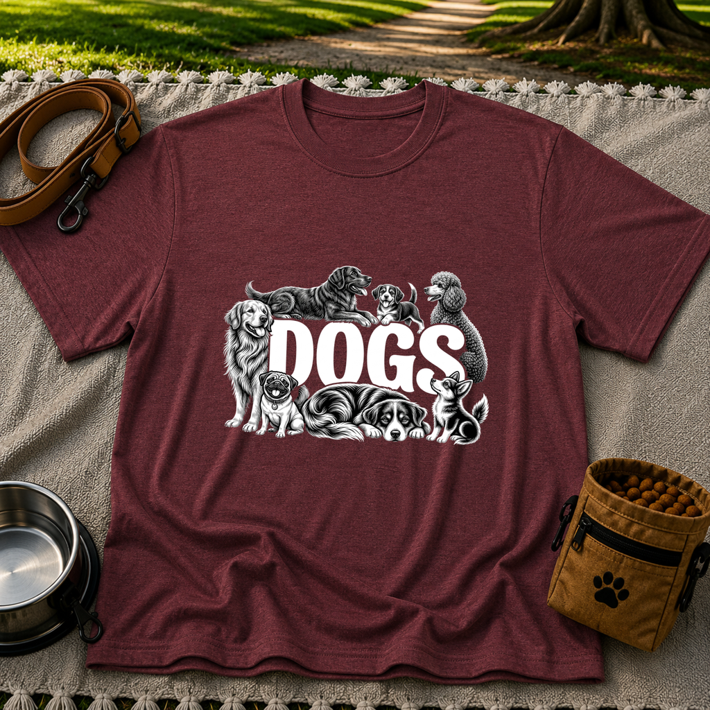 Dogs Are My Kind of People design on a Maroon T-shirt.