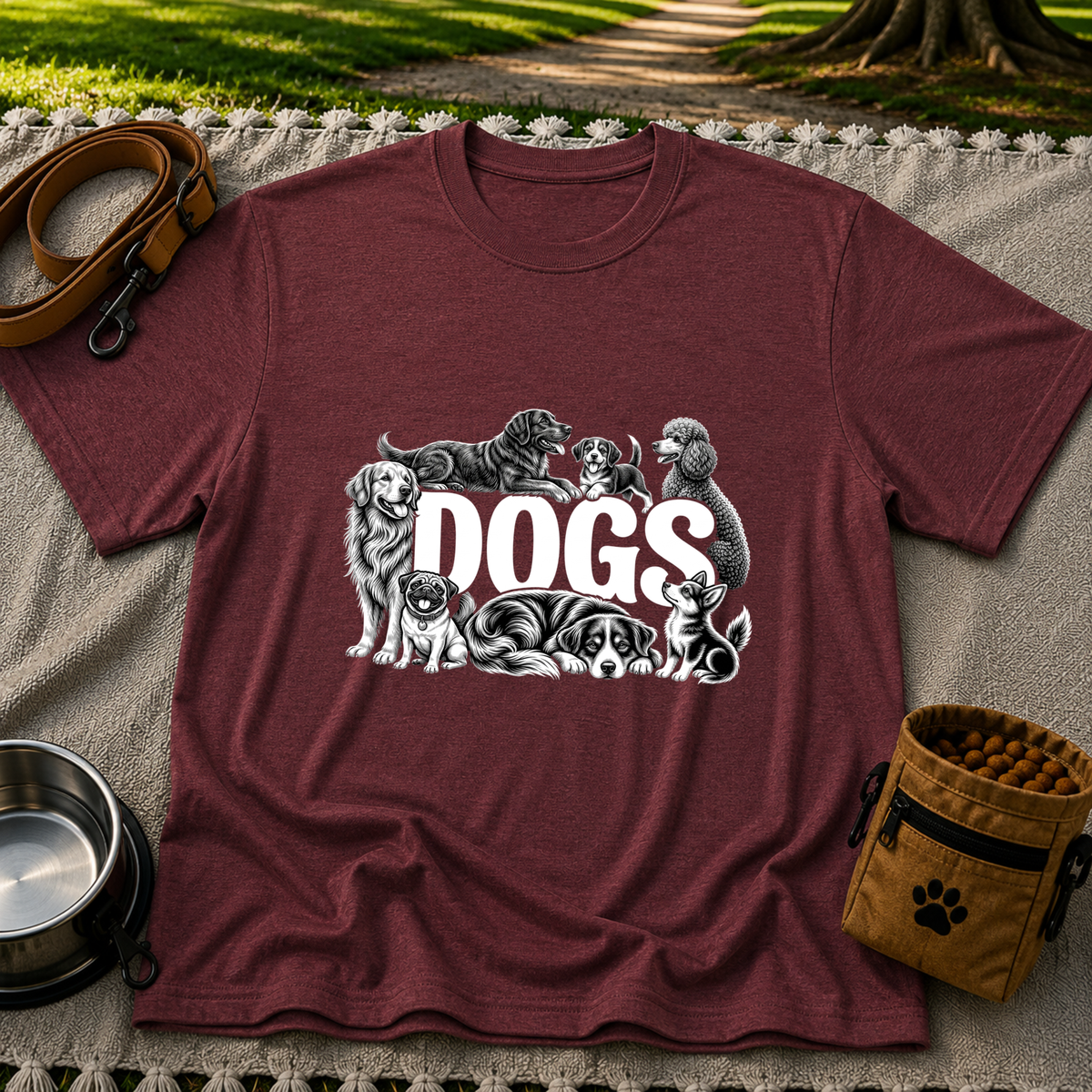 Dogs Are My Kind of People design on a Maroon T-shirt.