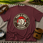 Punk & Rock Bulldog Records design on a Maroon T-shirt.