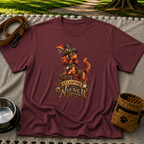 Steampunk Wiener Dog design on a Maroon T-shirt.