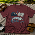 Lounge Life Cat design on a Maroon T-shirt.