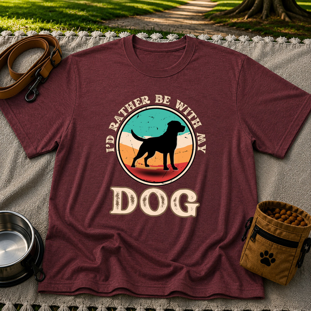 I’d Rather Be With My Dog artwork on a Maroon T-shirt.