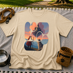 Magical Landscape Pet Lover artwork on a Sand T-shirt.