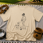 a person walking a dog beneath the words “Pet Parent”. On a Sand T-shirt.