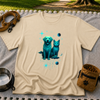 Celestial Dog and Cat Glow artwork on a Sand T-shirt.