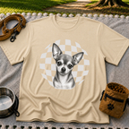 Sweet Chihuahua Portrait artwork on a Sand T-shirt.