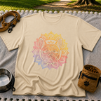 Bohemian French Bulldog Mandala artwork on a Sand T-shirt.