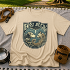 Tempest and Tails Companion Crest artwork on a Sand T-shirt.