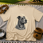 Patriotic Pit Bull Dog design on a Sand T-shirt.