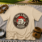 Punk & Rock Bulldog Records design on a Sand T-shirt.