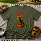 Paw-kin Patch Patrol Skeleton Dog Halloween design on a Military Green T-shirt.